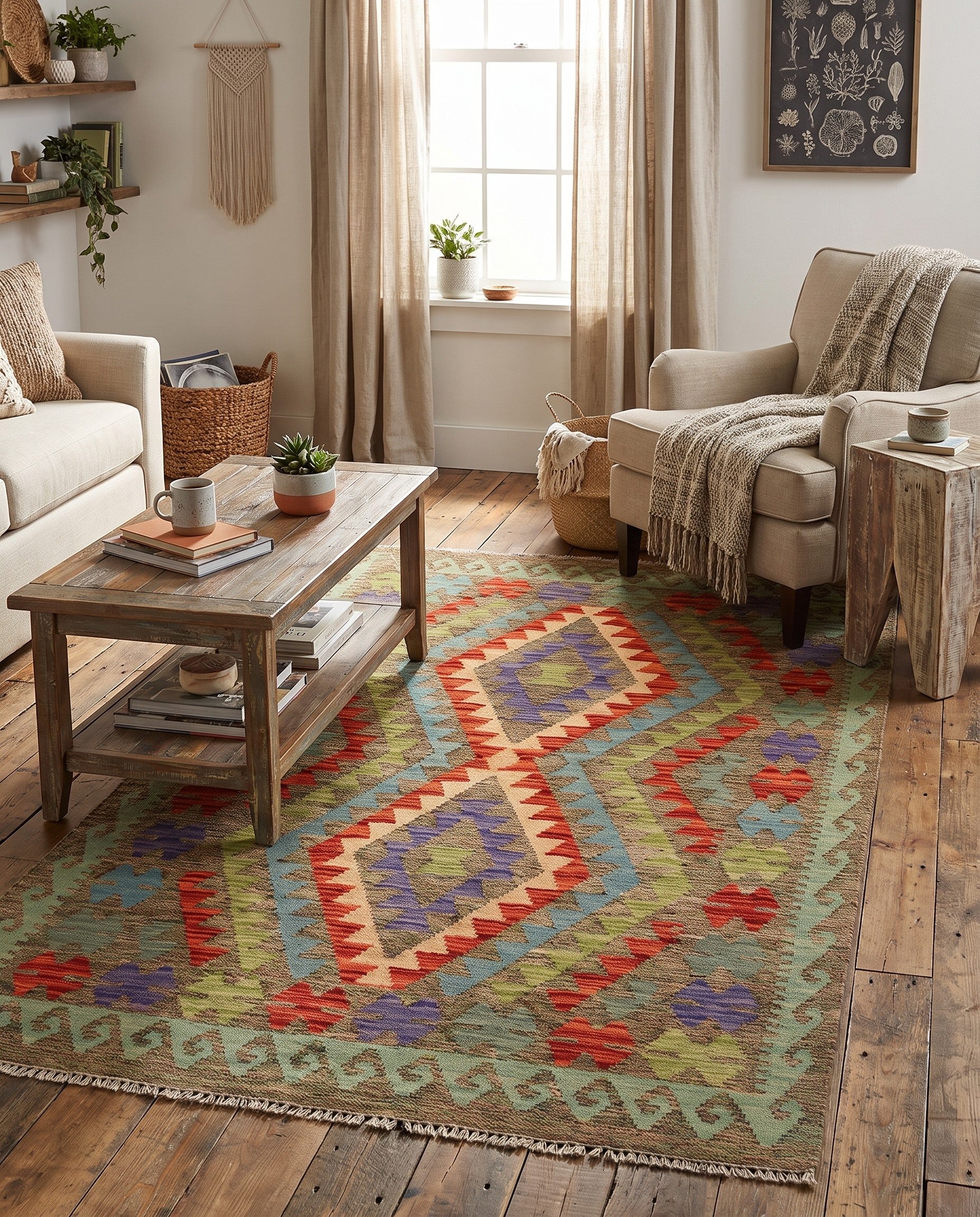 3' 4 x 5' 10 Hand Woven Kilim Maymana Wool Rug
