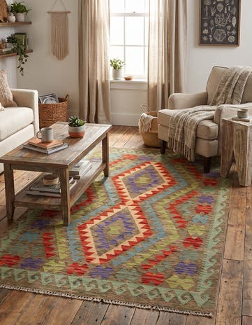 3' 4 x 5' 10 Hand Woven Kilim Maymana Wool Rug