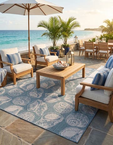 Aqua Easy-Clean Coastal Indoor / Outdoor Square Rug