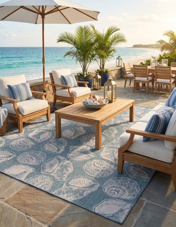 Aqua Easy-Clean Coastal Indoor / Outdoor Square Rug