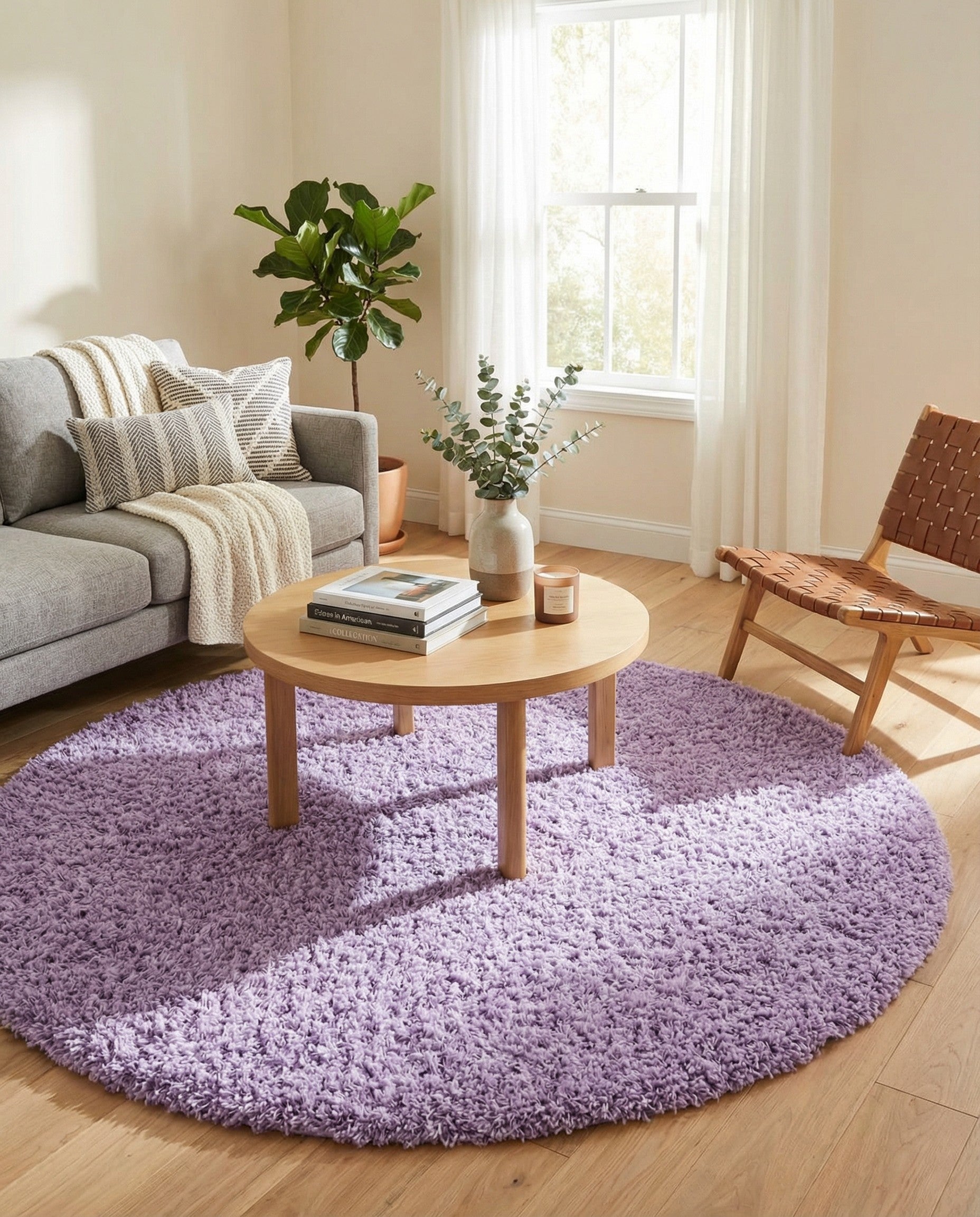 7' x 7' Solid Shag Round Rug