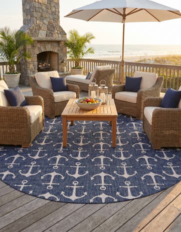 12' x 12' Easy-Clean Coastal Indoor / Outdoor Round Rug