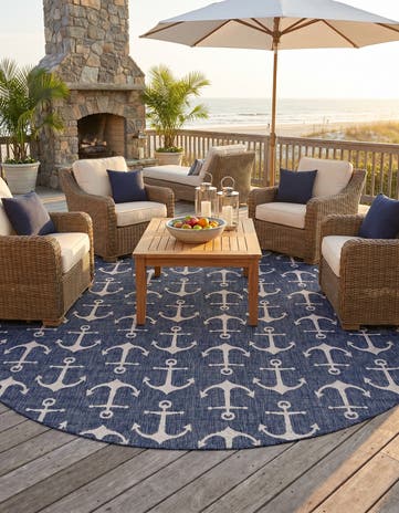 12' x 12' Easy-Clean Coastal Indoor / Outdoor Round Rug
