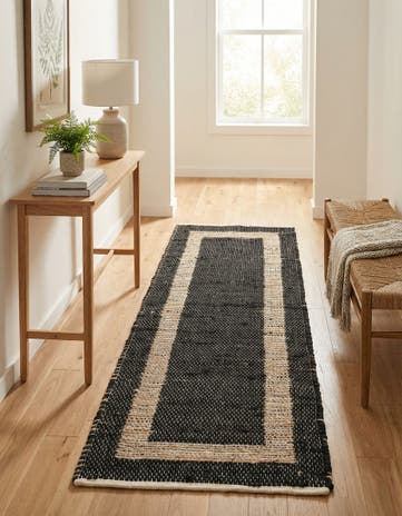 Black Hand Woven Chindi Jute Runner Rug
