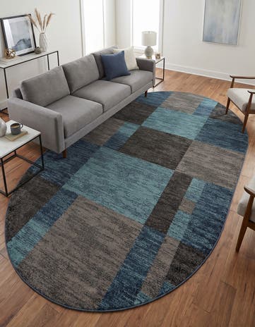 Blue Gray Equinox Oval Rug