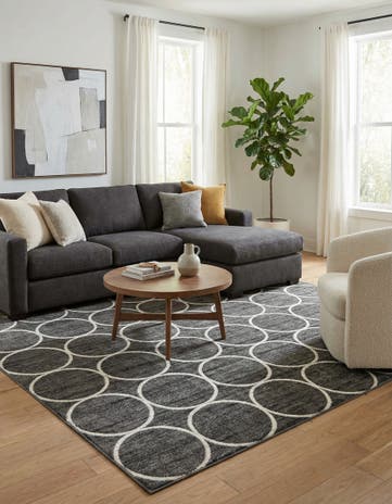 Gray Lattice Trellis Square Rug