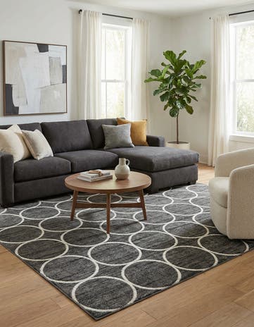 Gray Lattice Trellis Square Rug