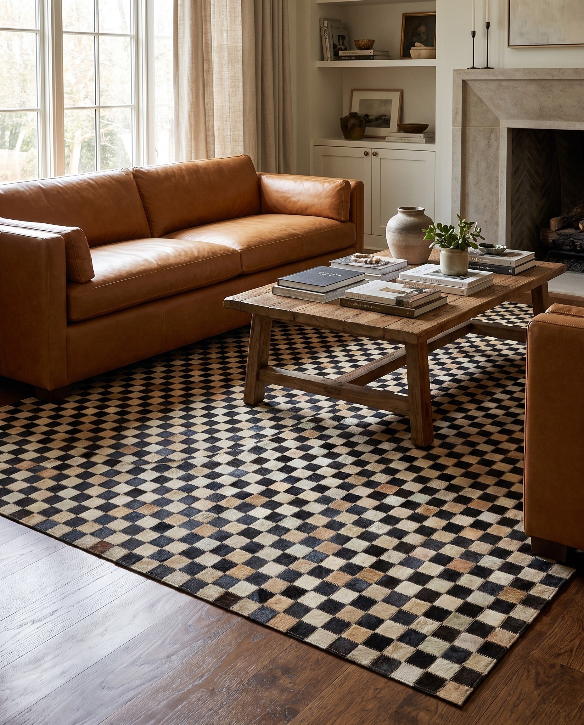 5' 3 x 7' 5 Cowhide Leather Rug