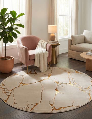 White and Gold Vogue Geo Round Rug