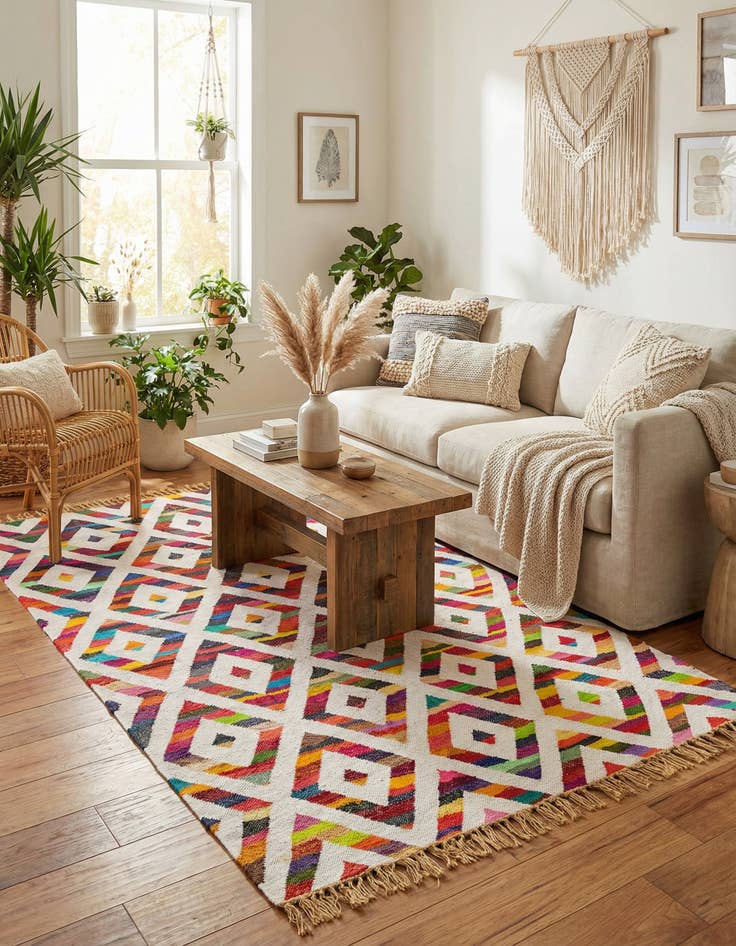 Detail image of 5' 1 x 8'  Hand Woven Chindi Trellis Rug