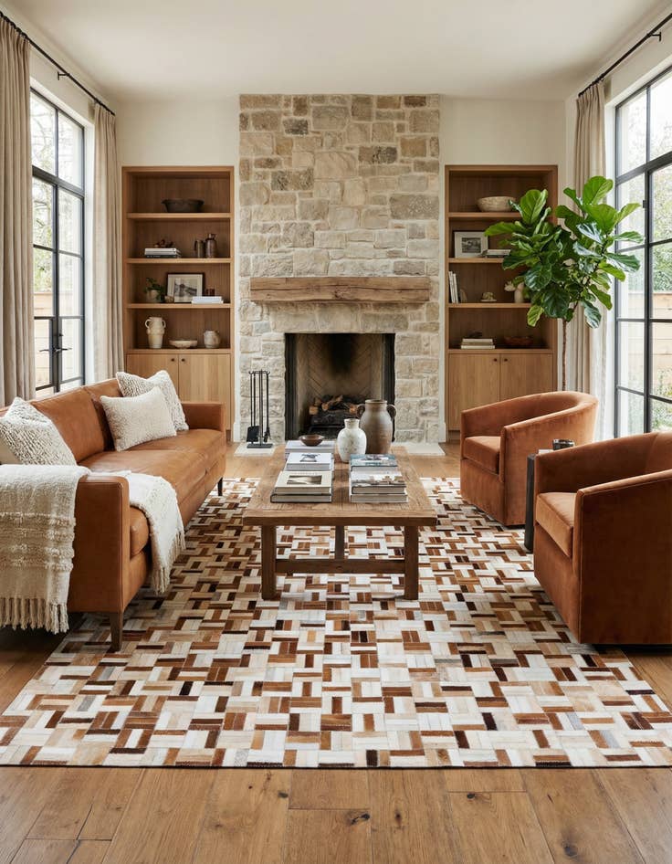 Detail image of 5' 1 x 8' Cowhide Leather Rug