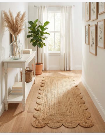 2' x 5' 1 Hand Woven Scallop Braided Jute Runner Rug