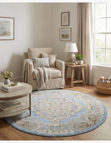 Light Blue Kamala Washable Round Rug
