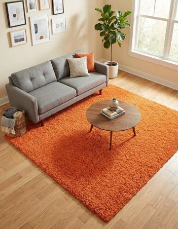 Tiger Orange Solid Shag Square Rug