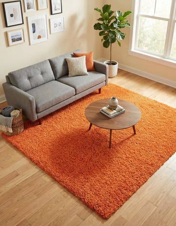 Tiger Orange Solid Shag Square Rug