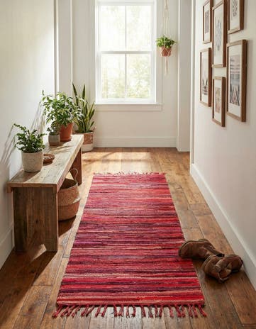 Red Hand Woven Chindi Cotton Runner Rug