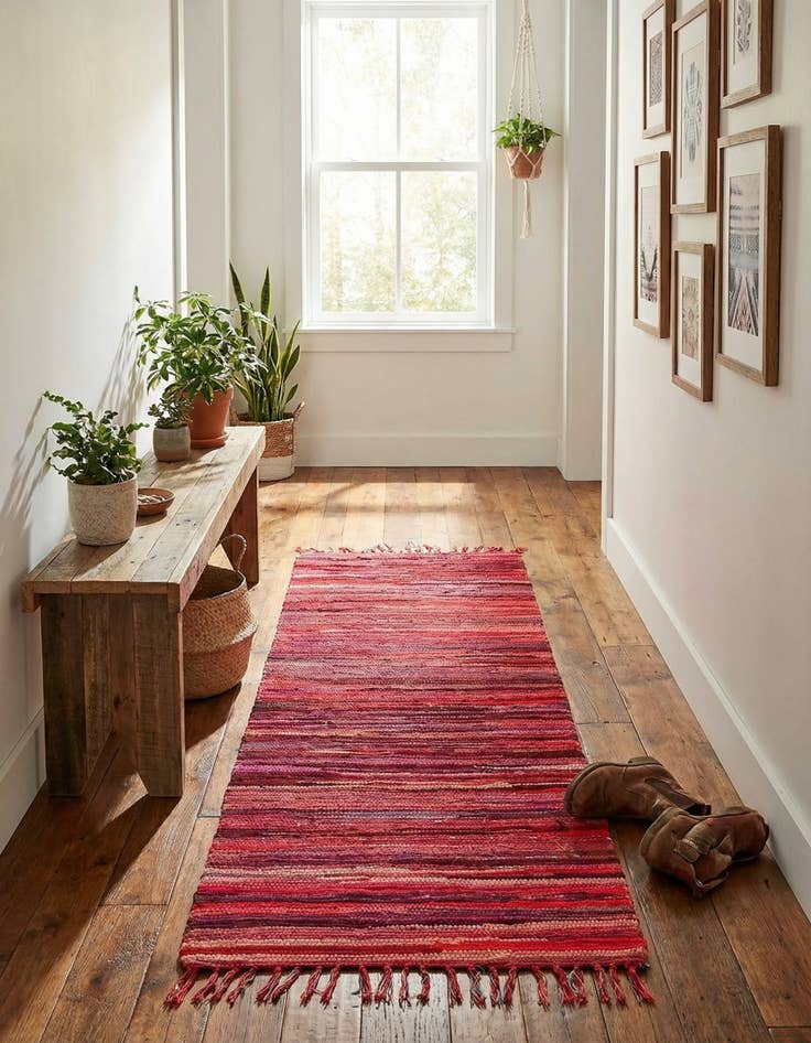 Detail image of 2' 2 x 6' 7 Hand Woven Chindi Cotton Runner Rug