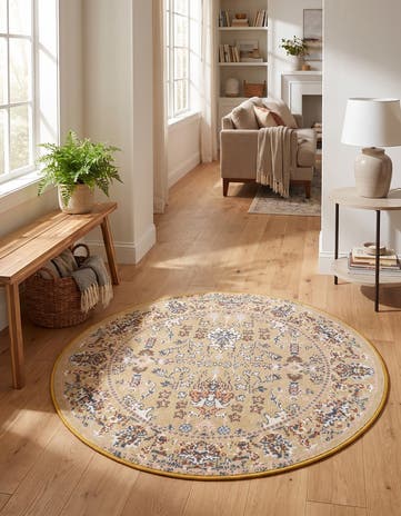 Yellow Kamala Washable Round Rug