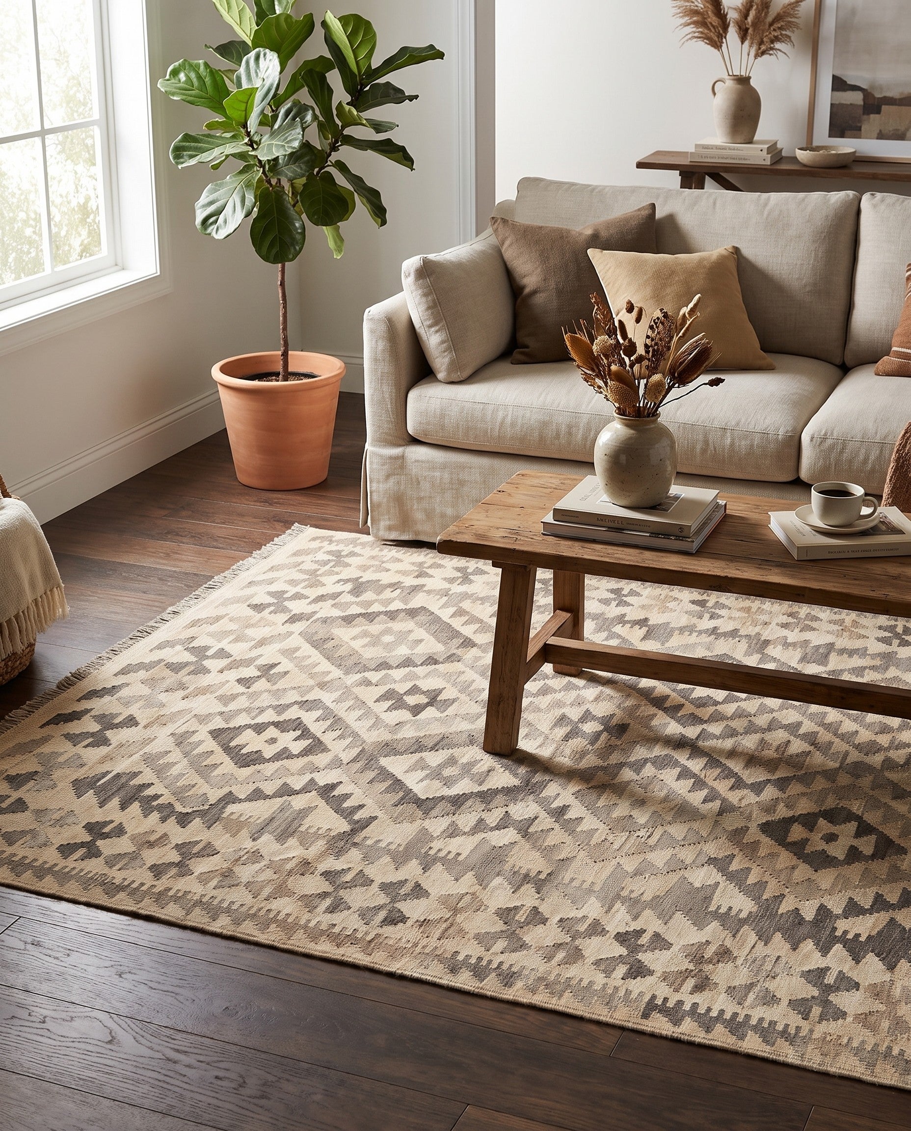 4' x 6' 7 Hand Woven Kilim Maymana Wool Rug