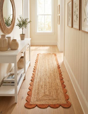 2' 7 x 12' Handmade Scallop Braided Jute Runner Rug
