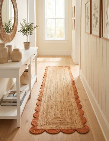 2' 7 x 12' Handmade Scallop Braided Jute Runner Rug