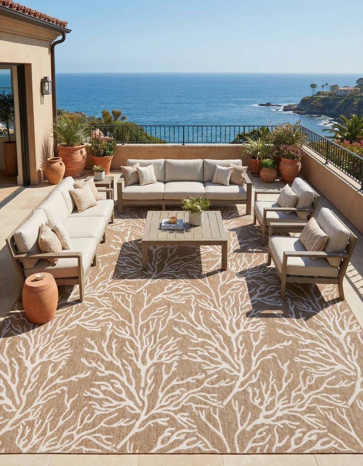 Detail image of 13' x 13'  Washable Coastal Indoor / Outdoor Square Rug