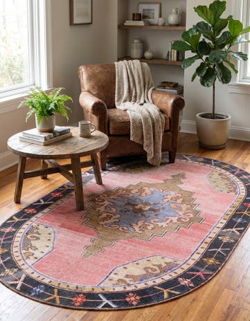 Pink Washable Timeless Oval Rug