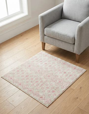 Ivory and Pink Moroccan Trellis Square Rug