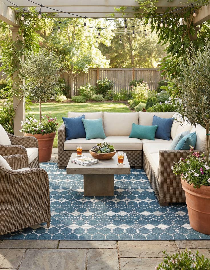 Detail image of 7' 10 x 10' Washable Lattice Indoor / Outdoor Rug