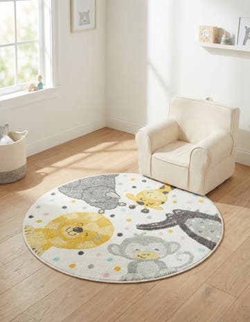 3' 3 x 3' 3 Animals Whimsy Kids Round Rug
