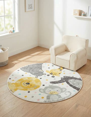 3' 3 x 3' 3 Animals Whimsy Kids Round Rug