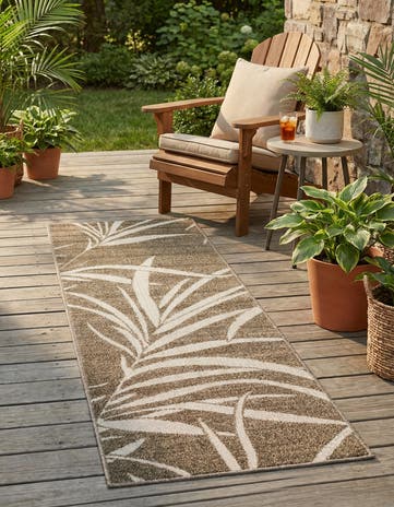 Brown Easy-Clean Botanical Indoor / Outdoor Runner Rug
