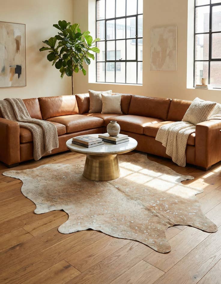 Detail image of 6' 3 x 7' 3 Cowhide Leather Square Rug