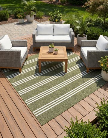 Green Easy-Clean Jill Zarin Anguilla Indoor / Outdoor Square Rug