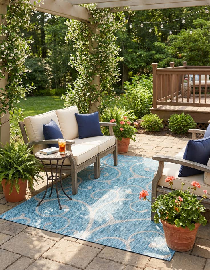 Detail image of 5' 3 x 8'  Washable Botanical Indoor / Outdoor Rug