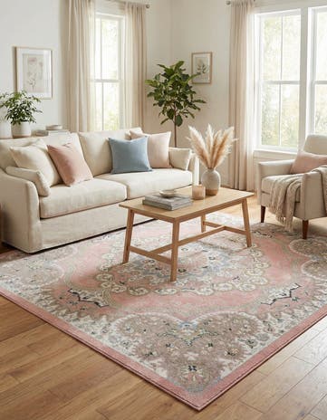 Rose Pink Kamala Washable Square Rug