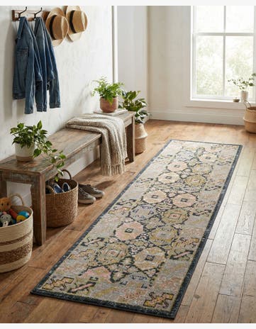 Blue and Green Kamala Washable Runner Rug