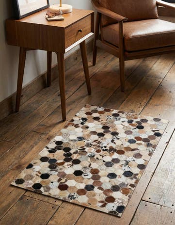 2' x 3' 1 Cowhide Leather Rug