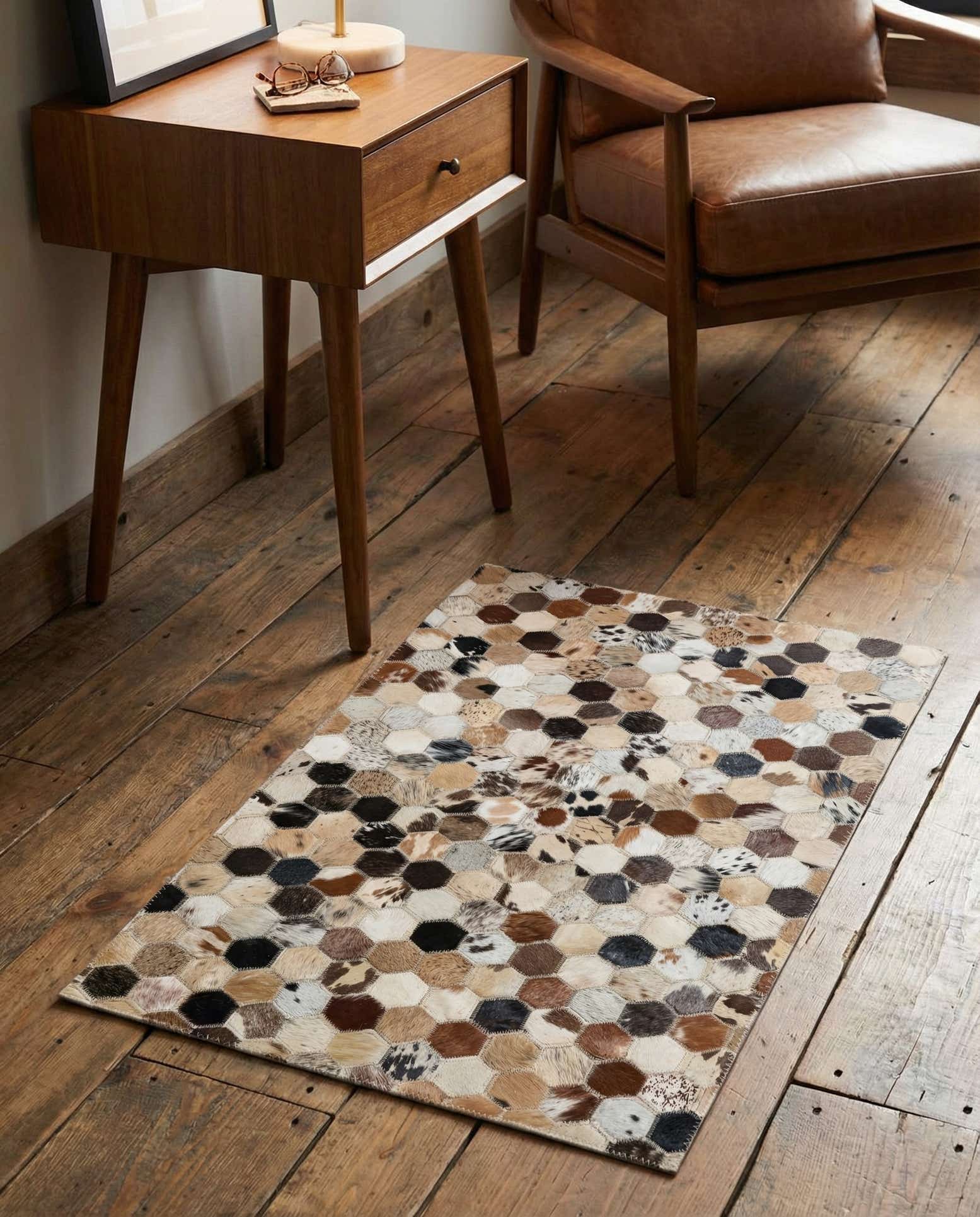 2' x 3' 1 Cowhide Leather Rug