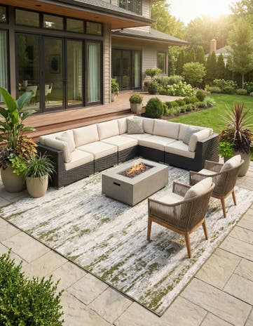 Green Easy-Clean Modern Indoor / Outdoor Square Rug