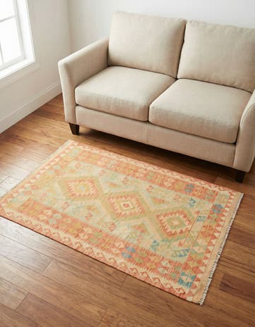 3' x 4' 9 Hand Woven Kilim Waziri Wool Rug