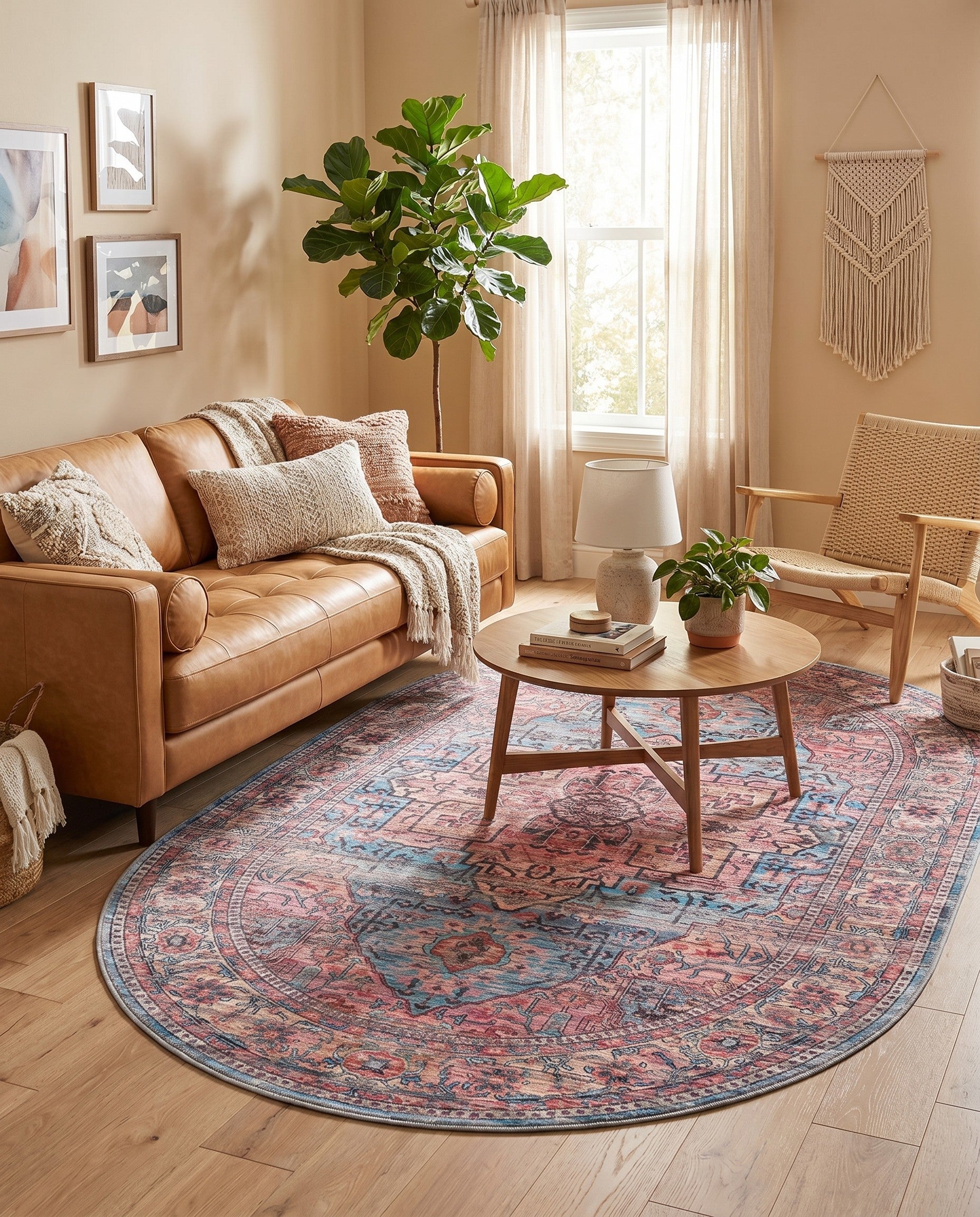 Blue Washable Maahru Oval Rug