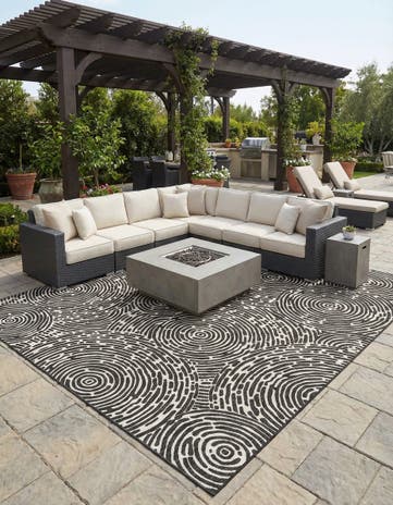 Black and White Easy-Clean Modern Indoor / Outdoor Square Rug