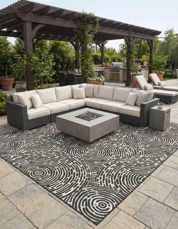 Black and White Easy-Clean Modern Indoor / Outdoor Square Rug
