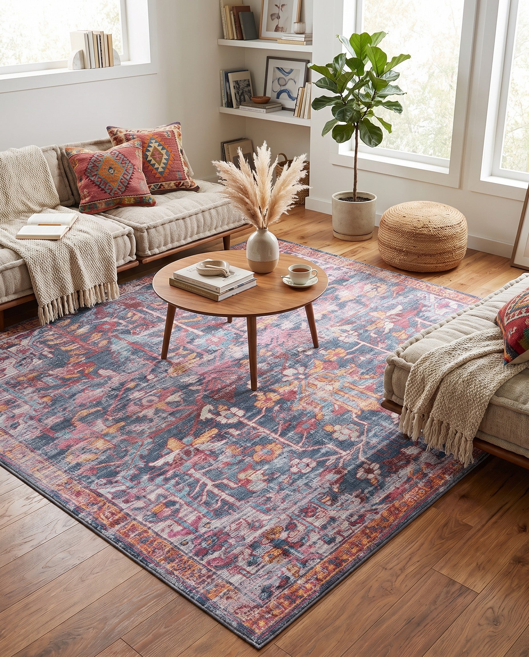 Navy Blue Washable Maahru Square Rug