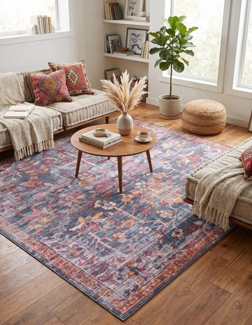 Navy Blue Washable Maahru Square Rug