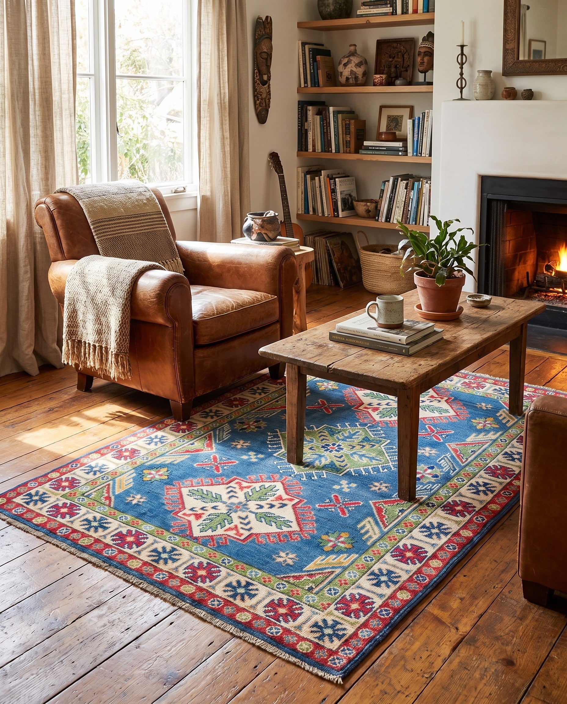 3' 4 x 4' 10 Hand Knotted Kazak Rug