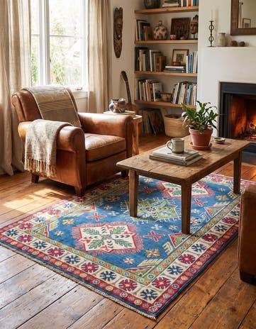 3' 4 x 4' 10 Hand Knotted Kazak Rug