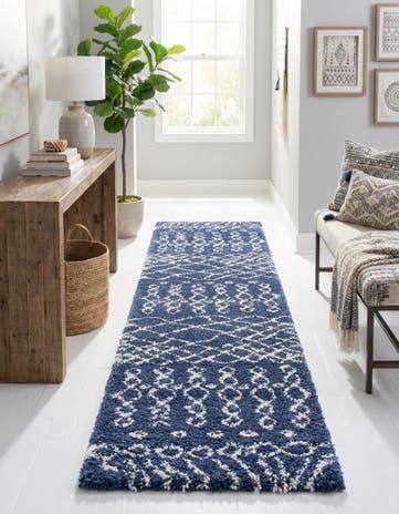 Navy Blue Moroccan Shag Runner Rug