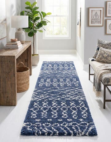 Navy Blue Moroccan Shag Runner Rug
